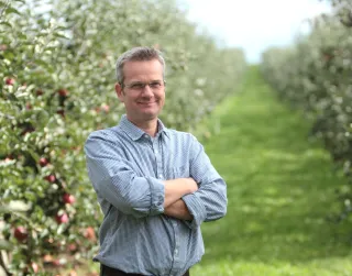 Rainer Eckert in den Apfelreihen